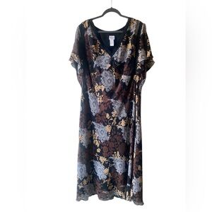 True Beauty by Emme Neutral Fall Winter Floral Dress Midi Bias Cut 3x